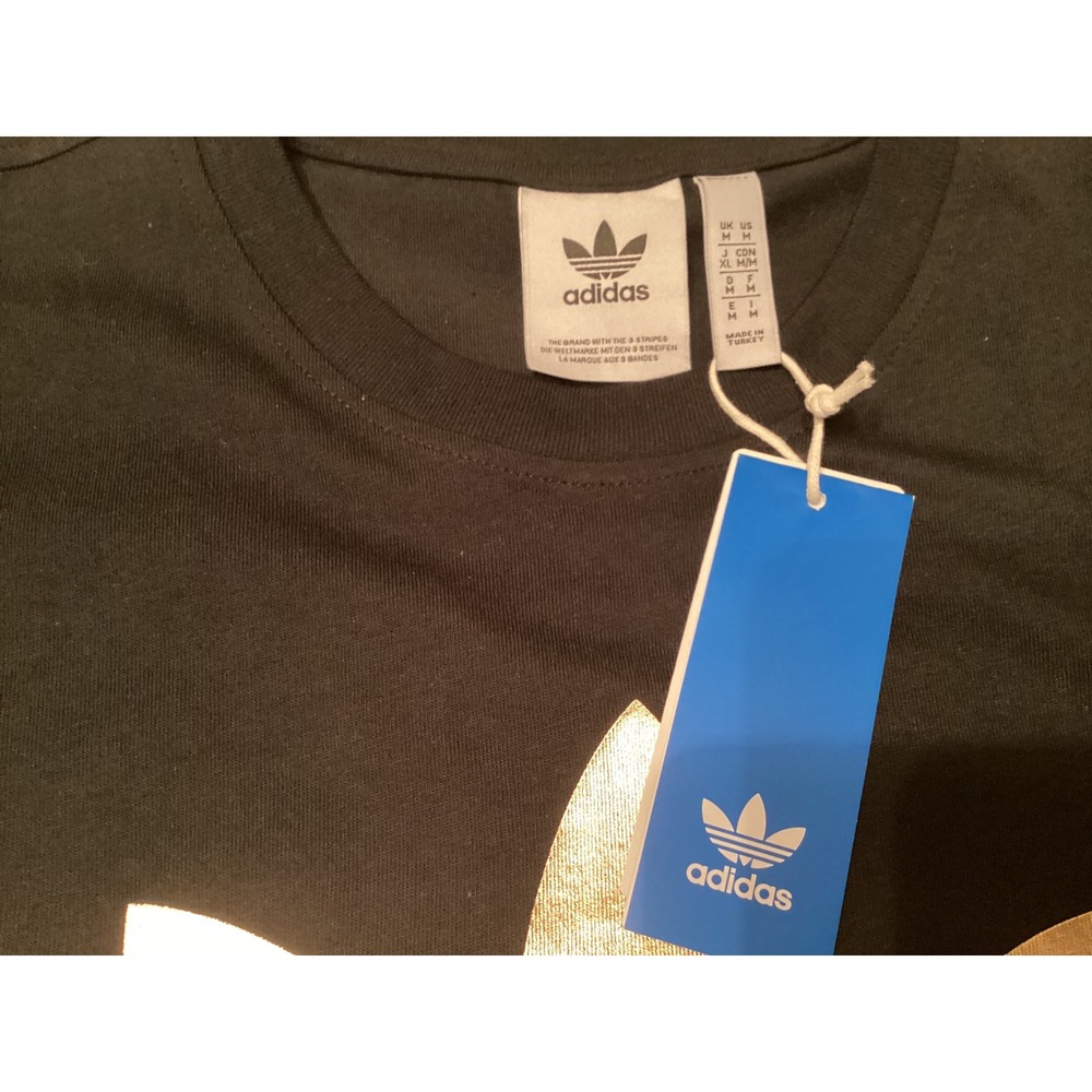 Adidas Originals Trefoil Tee Mens Medium Black Gold Foil Logo Shirt JD0945 NWT - Picture 4 of 5